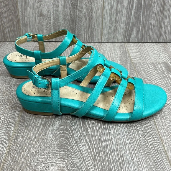 NWOT Softspots Leather Sabira Teal Sandals Pillowtop Technology 6.5M - Picture 2 of 15